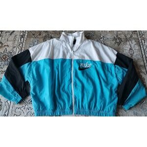 Nike Lightweight Hooded Windbreaker Jacket Teal White Color Block XLarge